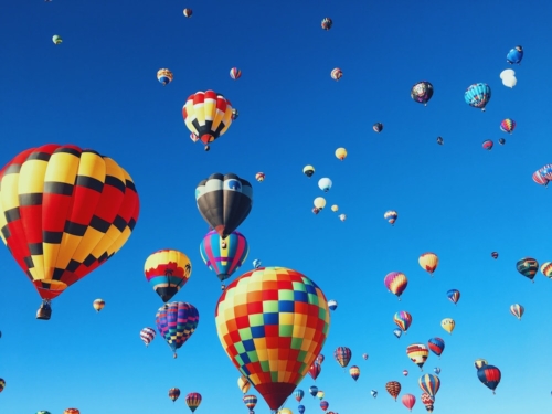 Hot air balloons releasing